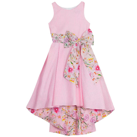 RARE EDITIONS Vestido para niña Seersucker de arco alto color rosa